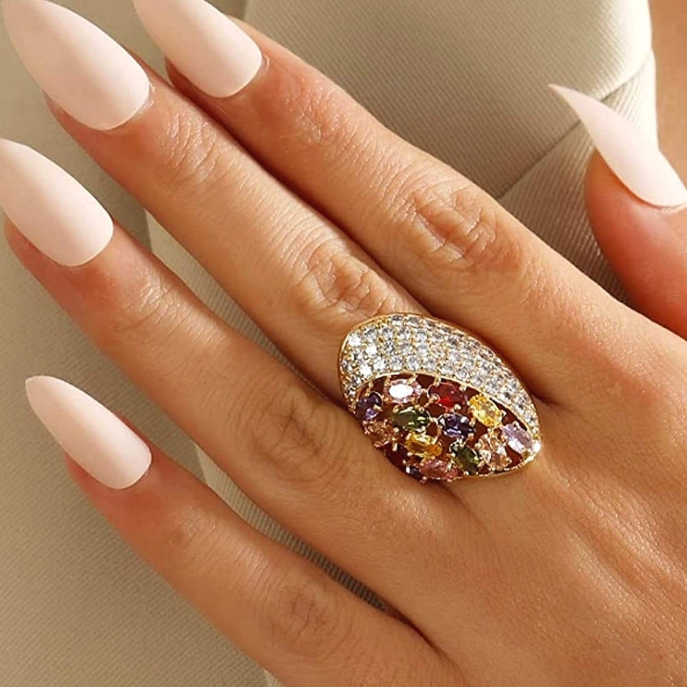 JAW DROPPING Magnificent 14K Gold Multicolor CZ Gemstone Pavé Ring 💍